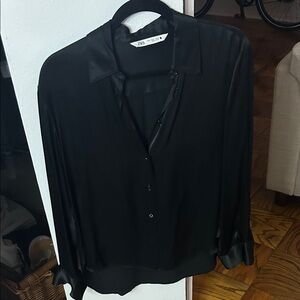 Zara  Elegant Black satin Casual Shirt